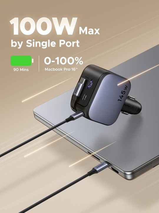 145W Retractable Car Charger USB C – Dual Retractable Cables + USB Ports, Fast Charging For IPhone, Samsung, Pixel - View #8