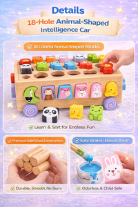 स्मार्ट 18 छेद पशु के आकार की खुफिया कार मोंटेसरी लकड़ी के खिलौने बॉक्स स्टेम नए खिलौने - Product Image 6