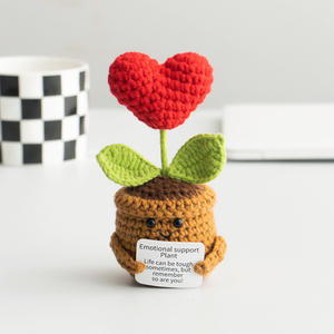 Poupée drôle de crochet de pomme de terre de visage avec la carte positive de message cadeau d'ornement tricoté de plante en pot pour la décoration de bureau à la maison - Product Image 3