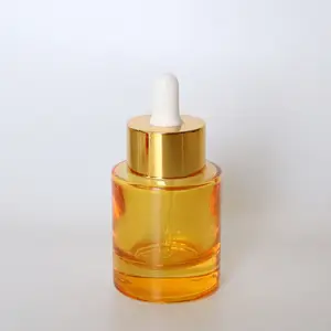 Botol minyak esensial bagian bawah tebal 30ml, botol Serum penitis kaca, kemasan kosmetik transparan, Oranye Hijau 30ml