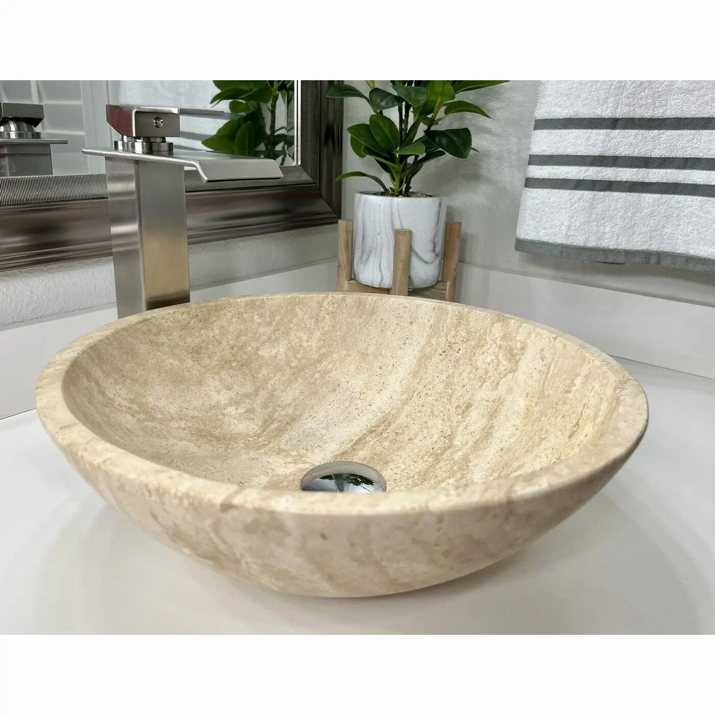 Round Honed Travertine Vessel Sink Travertine Wash Basin Modern Marble Bathroom Sink