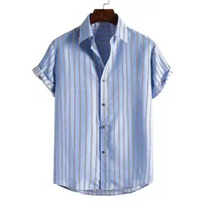 New Product T Shirts Strip Printed Hawaiian Fabric Shirts, Best Price Men Summer Hawaiian Polo Shirt