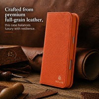 Étui de téléphone en cuir véritable grain litchi avec porte-cartes magnétique et fente pour cartes, compatible avec l'iPhone 17 Pro Max