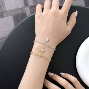 Bracelets Dylam pour femmes en rhodium plaqué or 18 carats avec étoile à huit branches, pendentif croix en zircone 5A, bracelets à maillons avec rallonge - Product Image 2