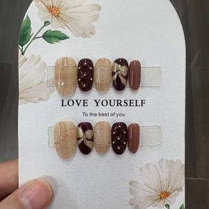 <span class=keywords><strong>Uñas</strong></span> Postizas Rojas para el Día <span class=keywords><strong>de</strong></span> San Valentín, <span class=keywords><strong>Uñas</strong></span> Artificiales Cortas con Cobertura Total, Diseño Cuadrado Almendrado, Hechas a Mano - Product Image 4