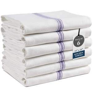 Ensemble de torchons de cuisine LANE LINEN, 100% coton, réutilisables, doux, absorbants, durables, rayés bleus, torchons à vaisselle et torchons à thé - Product Image 1