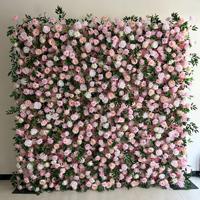 Panneau de fond mural en fleurs artificielles en soie 3D, rose, fleurs artificielles enroulables, pour mariage, décoration de la maison, salon