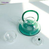 Service à thé de luxe en verre borosilicate résistant à la chaleur avec théière, compatible lave-vaisselle, logo personnalisé, pot rose, vert, ambre