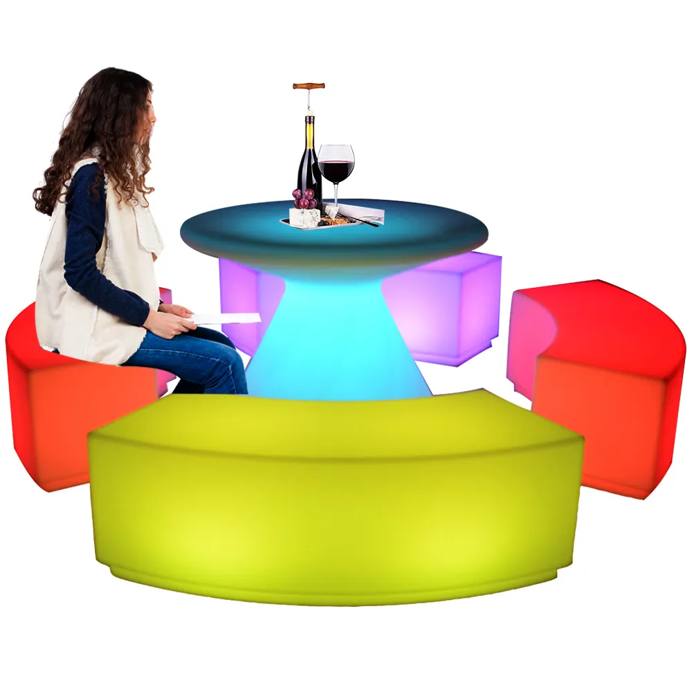 Mesas y sillas para eventos moderno taburetes de la barra de luz led cubo silla de asiento asientos muebles al aire libre