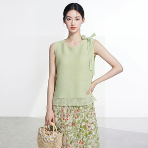 PY 2026 Haut plissé Miyake élégant avec nœud, manches longues, respirant, écologique, style occidental, pour femme, vente en gros - Product Image 1