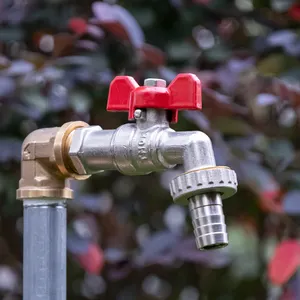 TMOK 1/2''*3/4'' Wall Mounted Swing Long Handle Garden Faucet Water Tap With Hose Connector Nipple