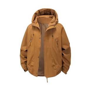 Chaqueta con capucha a prueba de viento para hombre, de manga larga, informal, para senderismo y viajes, con bolsillos con cremallera y capucha con cordón. - Product Image 1