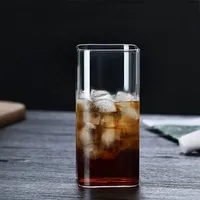 Verre carré simple en verre transparent pour boissons froides, jus, lait, vin rouge, bière, café, eau, ustensiles de boisson