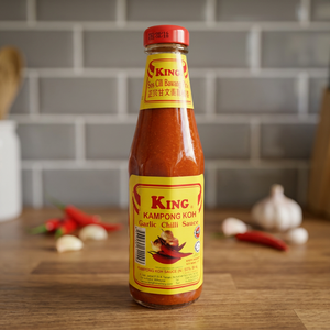Salsa de Chile Rojo Dulce HALAL Hecha en Malasia, Marca KING, Picante y Especiada, Botella de 320g, Azúcar y Sal que Realzan los Sabores, Lista para Usar - Product Image 1