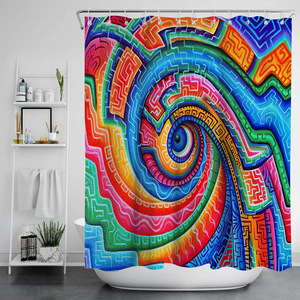 Cortinas de <span class=keywords><strong>ducha</strong></span> de poliéster impermeables, decoración de baño para el hogar bohemio con ganchos, pantalla de baño Hippie psicodélica, impresión Digital - Product Image 2