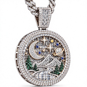 Colgante de Diamante Redondo con Forma de Montaña Celestial, Collar con Medallón de Luna, Estrella y Planeta, Joyería de Lujo - Product Image 3