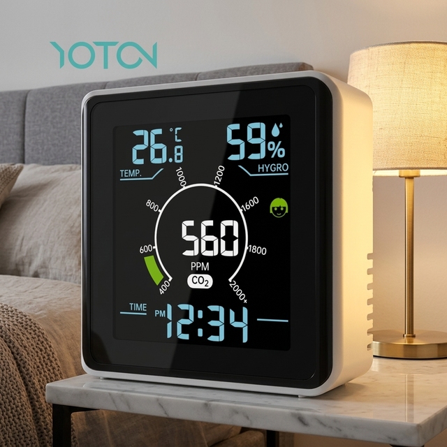 Youton Industrial Digital LCD Display High Accuracy CO2 Sensor 400-5000PPM Rechargeable Battery 4-in-1 Air Quality Monitor