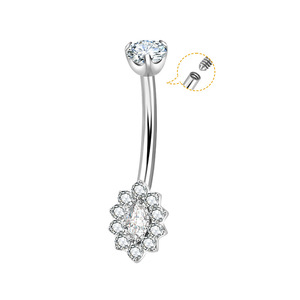 Toptan ASTM F136 G23 titanyum göbek Piercing takı dahili dişli kelebek çiçek vücut göbek düğme Piercing takı - Product Image 3