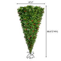 Décorations de Fêtes de Forme Unique Arbre de Noël Artificiel Inversé en Pin de 7,5 Pieds avec des Baies Rouges
