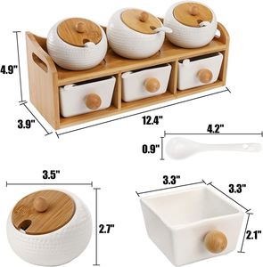 Professional Custom Bamboo 2 Tier <b>Kitchen</b> Spice Rack Organizer with Porcelain Spice Jar Container - Product Image 2