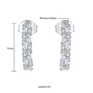 High Quality S925 Sterling Silver Jewelry Micro Pave Baguette Cubic Zirconia Hoop Earrings For Women