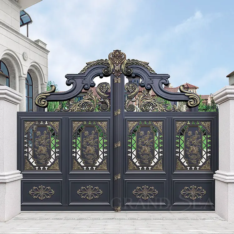 Golden paint outdoor decoration fence cast aluminium gates designs courtyard gate