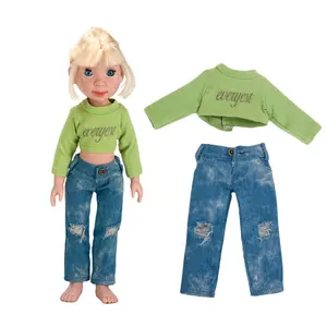 2024 New American Doll Clothes Set Printed Pattern Shirt Fashion Jeans Trouser Doll Clothes