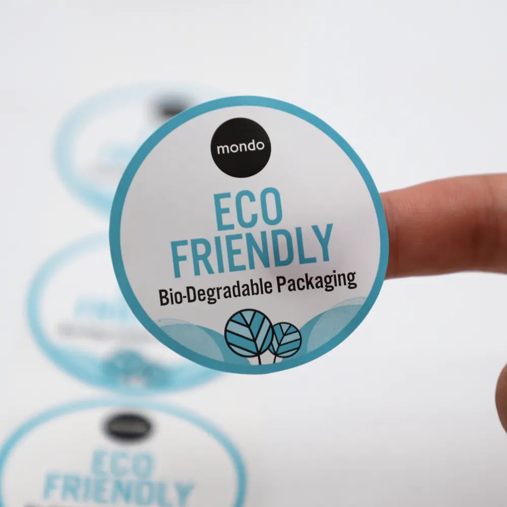 Custom Waterproof Eco Friendly Biodegradable Vinyl Logo Self Adhesive Paper Packaging Labels Round Stickers Printing