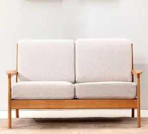 Desain Modern Kasual dan Santai Bantal Tempat Duduk dengan Kain Kayu Oak Berlapis Kain 2 Tempat Duduk Sofa Kursi Cinta