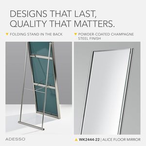Miroir sur pied Adesso, pleine longueur, pliable, avec pied, léger, cadre en acier brossé, pour salle de bain, dressing, enfants - Product Image 4
