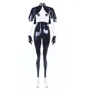 Masquerade Fetish 100% New Latex Rubber Top Bodysuit Shackles Bound Catsuit Black Size XS-XXL