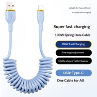 Kabel Data Silikon Retractable Spring 66W Pengisian Cepat Dual Type-C untuk Penggunaan Mobil CarPlay