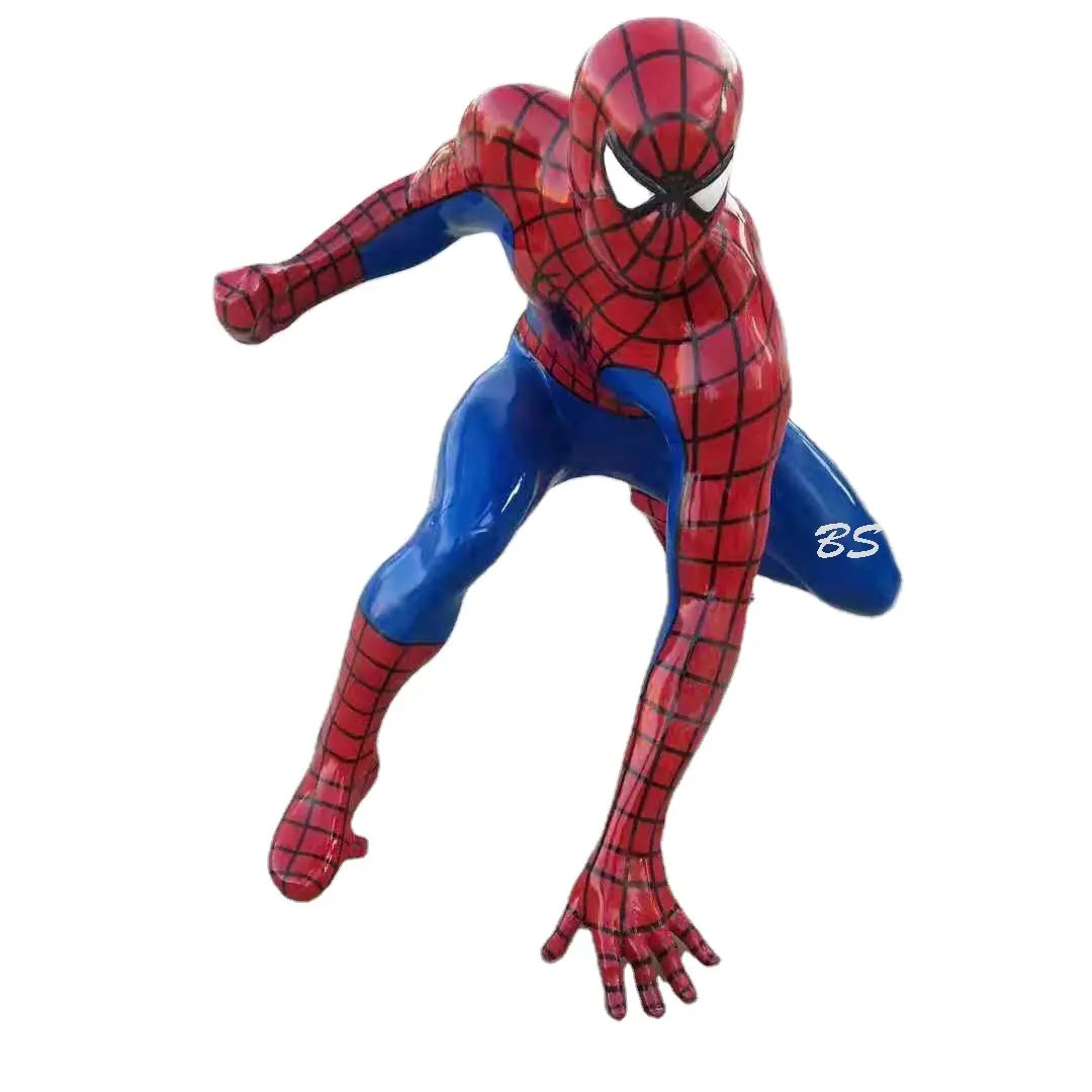Custom Levensgrote Hars Menselijk Standbeeld Glasvezel Spiderman Standbeeld Sculptuur