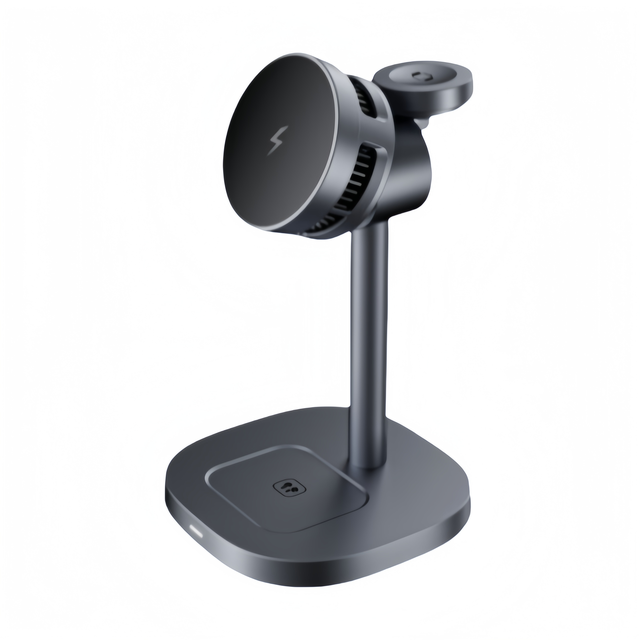 15W Magnetic Wireless Charging Station Desktop Phone Charger with Holder Metal Design for Watch Earphones