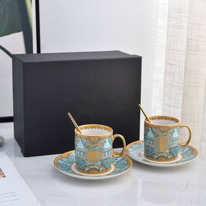 Juego de Taza y Platillo de Café de Porcelana Fina de Lujo, Taza de Cerámica Vintage para Desayuno, Té, Leche, con Borde Dorado, Vajilla para el Hogar y Restaurantes - Product Image 1