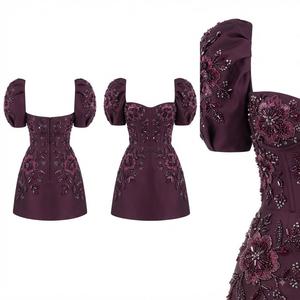 Robe Courte de Soirée et de Cocktail Élégante en Perles Botaniques Violet Vin, Style Corset, de Luxe, par un Designer de Mode - Product Image 2