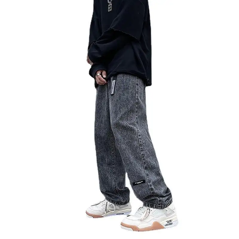 2022 spring and summer new trend black big size high street hip hop wide leg pants men's loose straight jeans