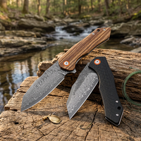 Couteaux de poche industriels personnalisables OEM avec manche en bois de zèbre/fibre de carbone G10, acier Damas, pliables, pour la chasse en extérieur