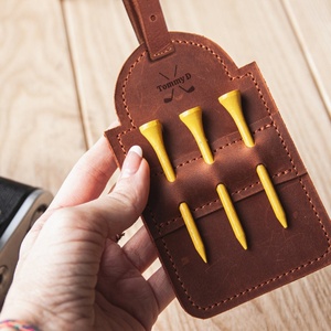 Custom Logo Genuine Leather Golf Tee Holder with Tag Golf Tees <b>Hook</b> to Bag Belt <b>Clip</b> Great Gift for Golf Lover - Product Image 1