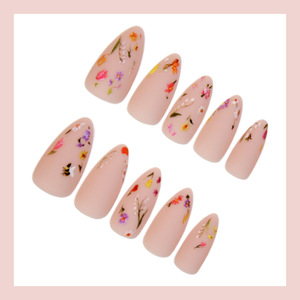 Flores coloridas dibujadas a mano <span class=keywords><strong>de</strong></span> alta calidad, <span class=keywords><strong>Uñas</strong></span> postizas artificiales, arte <span class=keywords><strong>de</strong></span> almendra esmerilada Rosa dulce, puntas cortas, <span class=keywords><strong>uñas</strong></span> artificiales - Product Image 3