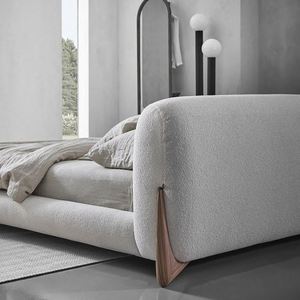 Lit en tissu minimaliste italien, laine d'agneau, grand lit double blanc, style Wabi-Sabi, chambre principale de villa, lit moelleux - Product Image 6
