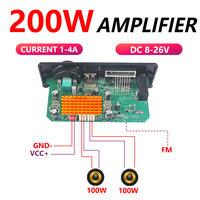 Amplifier 200W BARU DIY Papan Dekoder MP3/WAV DC 12V 100W Pemutar USB Mobil Nirkabel Slot Kartu TF FM dengan Mic Plastik