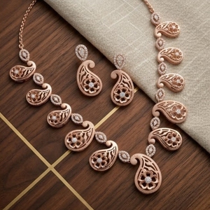 Conjunto de Collar y Pendientes Florales Paisley en Plata 925 con Oro Rosa Italiano, Joyería de Diseño para Mujer - Product Image 3