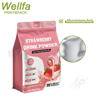 Sachet d'emballage en aluminium personnalisé avec logo pour poudre de boisson à la fraise, 1 kg, sacs en plastique haute barrière, pochette à fond plat pour poudre de boisson