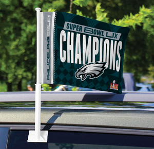 Drapeau de voiture double face des <span class=keywords><strong>Philadelphia</strong></span> Eagles, champions du Super Bowl LIX 2025, 16 pouces x 19 pouces, avec un poteau robuste qui s'accroche - Product Image 2