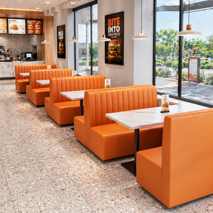 Set di Sedie e Tavoli in Pelle Arancione Moderna e Resistente <span class=keywords><strong>per</strong></span> Caffetterie, <span class=keywords><strong>Ristoranti</strong></span> Fast Food e Hotel - Product Image 1