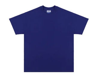 เสื้อยืดคอกลมสำหรับผู้ชายผ้าฝ้าย95% ผ้าสแปนเด็กซ์สีทึบทรงโอเวอร์ไซส์สีฟ้าเข้ม - Product Image 5