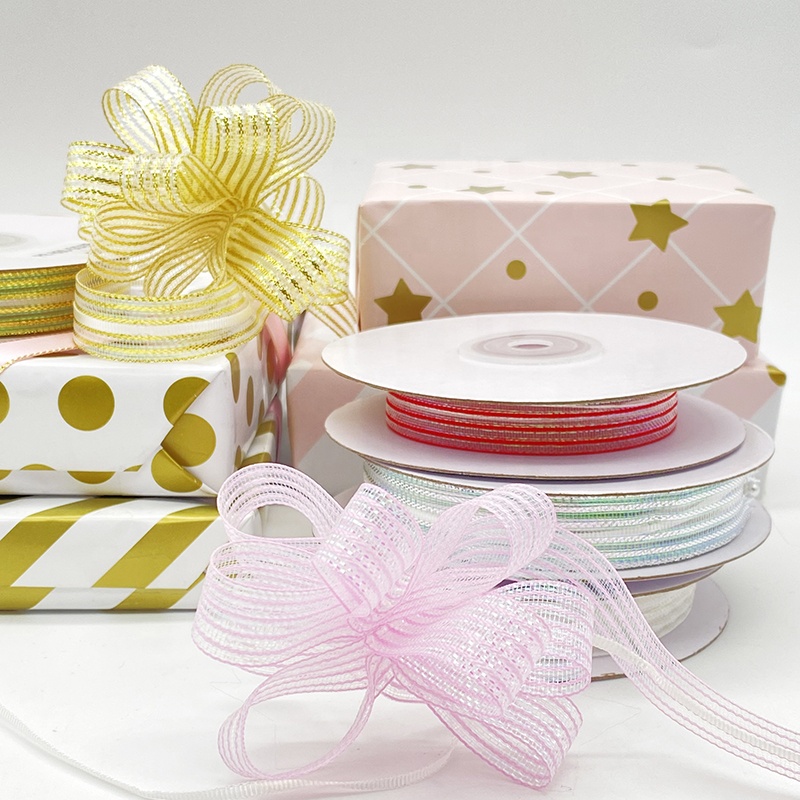 Gordon Ribbons 1.5 cm String Organza Pull Ribbons Bows Flowers Sheer Organza Ribbon Sprinkled With Gold Glitter for Decoration