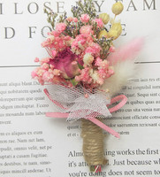 S0229 Boho Dekorasi Alami Sentuhan Nyata Mini Bunga Kering Buket Korsase Pernikahan Bunga Kering Yang Diawetkan Boutonniere dan Korsase Pergelangan Tangan