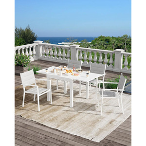 Espandibile 31 "-63" Patio <span class=keywords><strong>tavolo</strong></span> da pranzo Set esterno telaio in alluminio modello di <span class=keywords><strong>legno</strong></span> <span class=keywords><strong>bianco</strong></span> per 4-6 persone per il ponte del cortile - Product Image 3